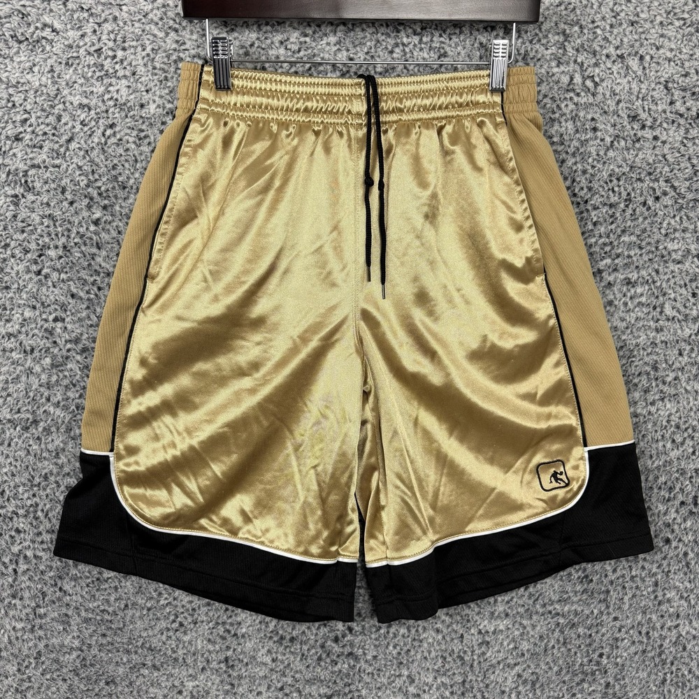 AND1 Shorts Mens Medium Gold Black Shiny Dazzel Wet Basketball Mesh Gym Loose